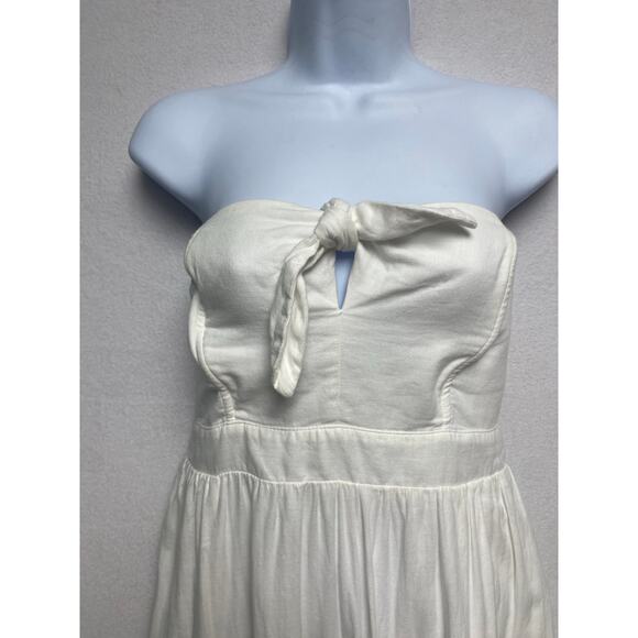 Universal Size Small White Strapless Tie Front Tiered Cotton Midi Dress Sundress - Picture 2 of 7